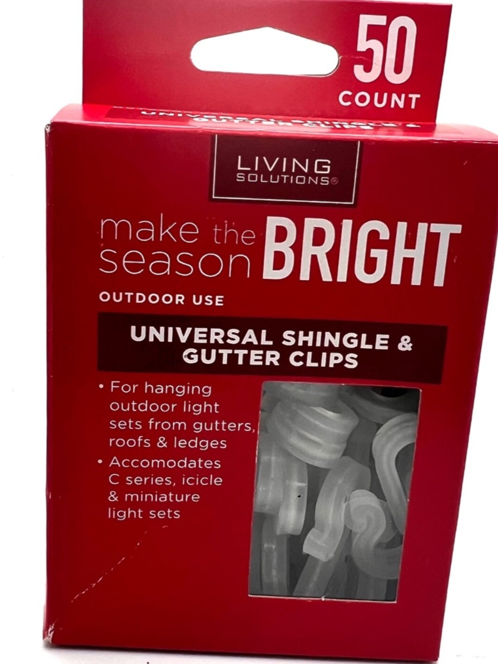 Living Solutions 50 Universal Shingle and Gutter Clips Outdoor Use Hanging Light